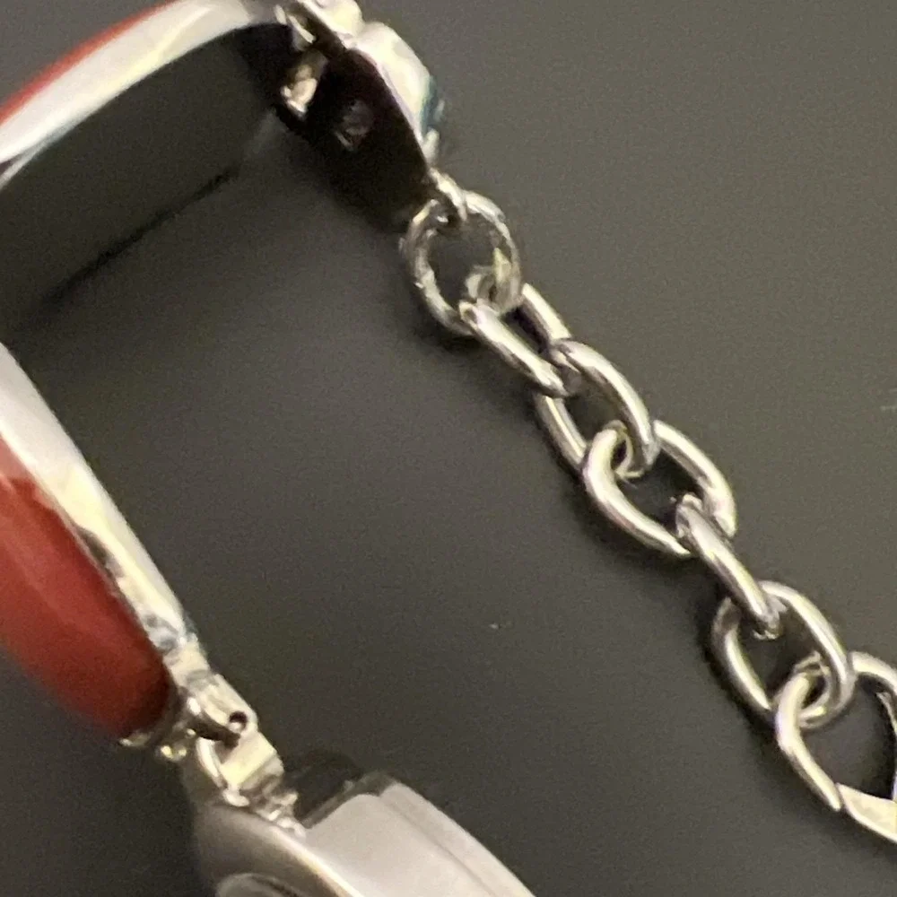 Silver Tone Chunky Bracelet Watch‎ Brick Red Burnt Orange